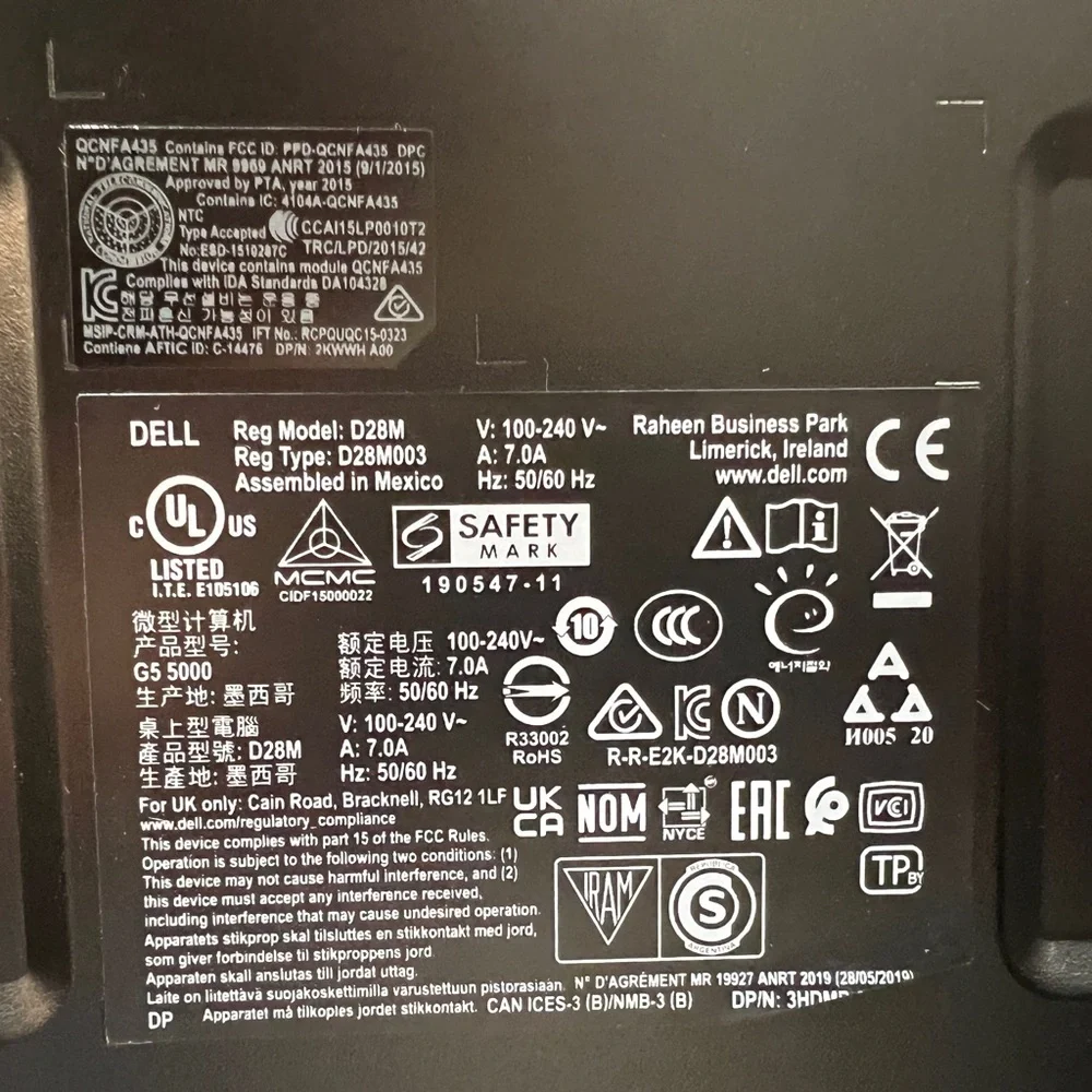 DELL G5 5000 Gaming DESKTOP D28M 500W Sky Bezel Chassis Black desktop computer